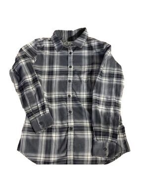 MEC grey, white and black plaid button up shirt medium
